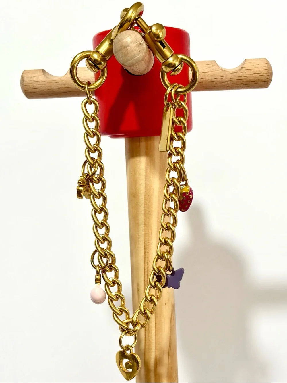 Gold Charm Bag Chain with Pink, Purple and Red Accents